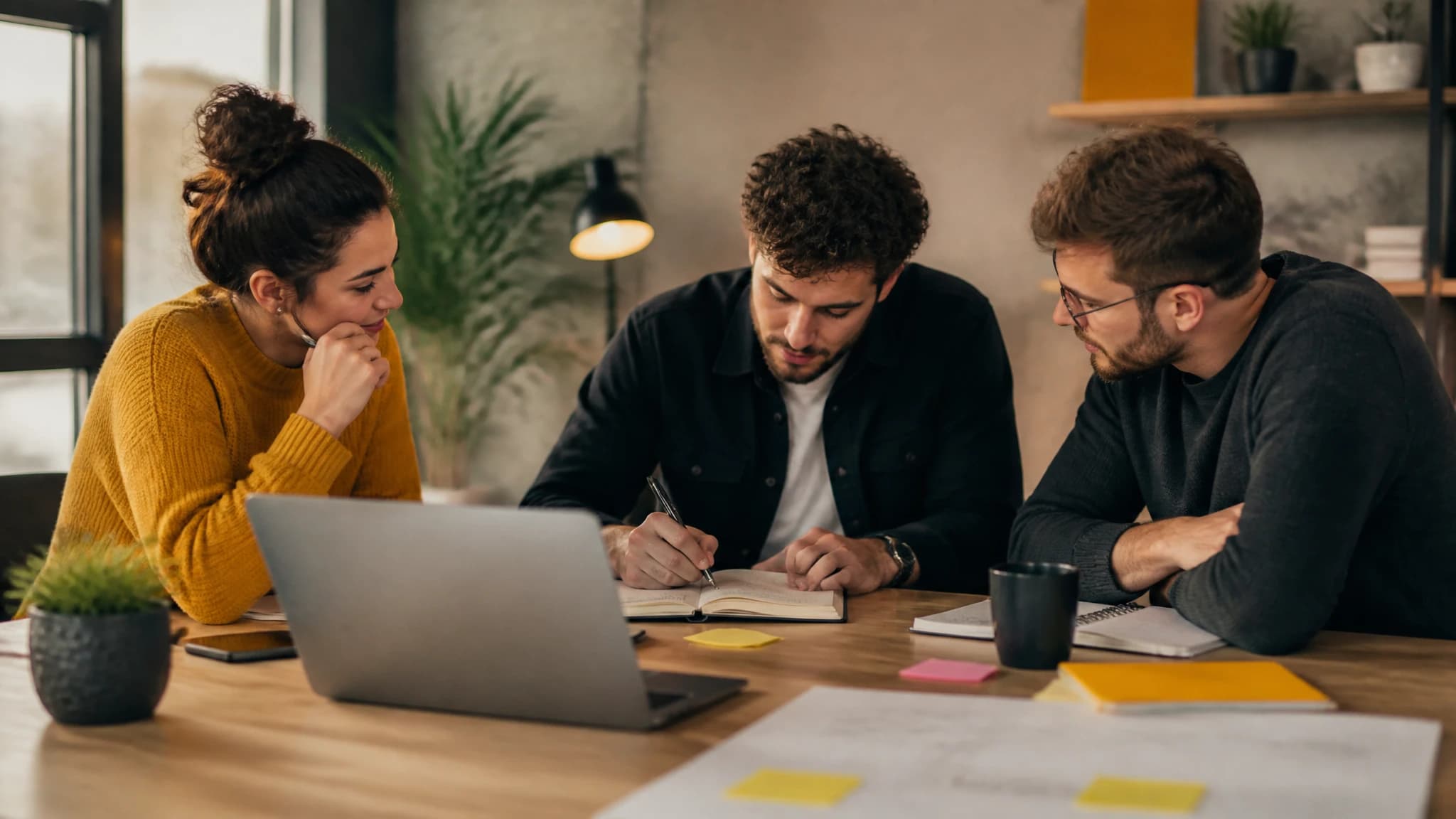 A small startup team planning a repeatable content workflow together