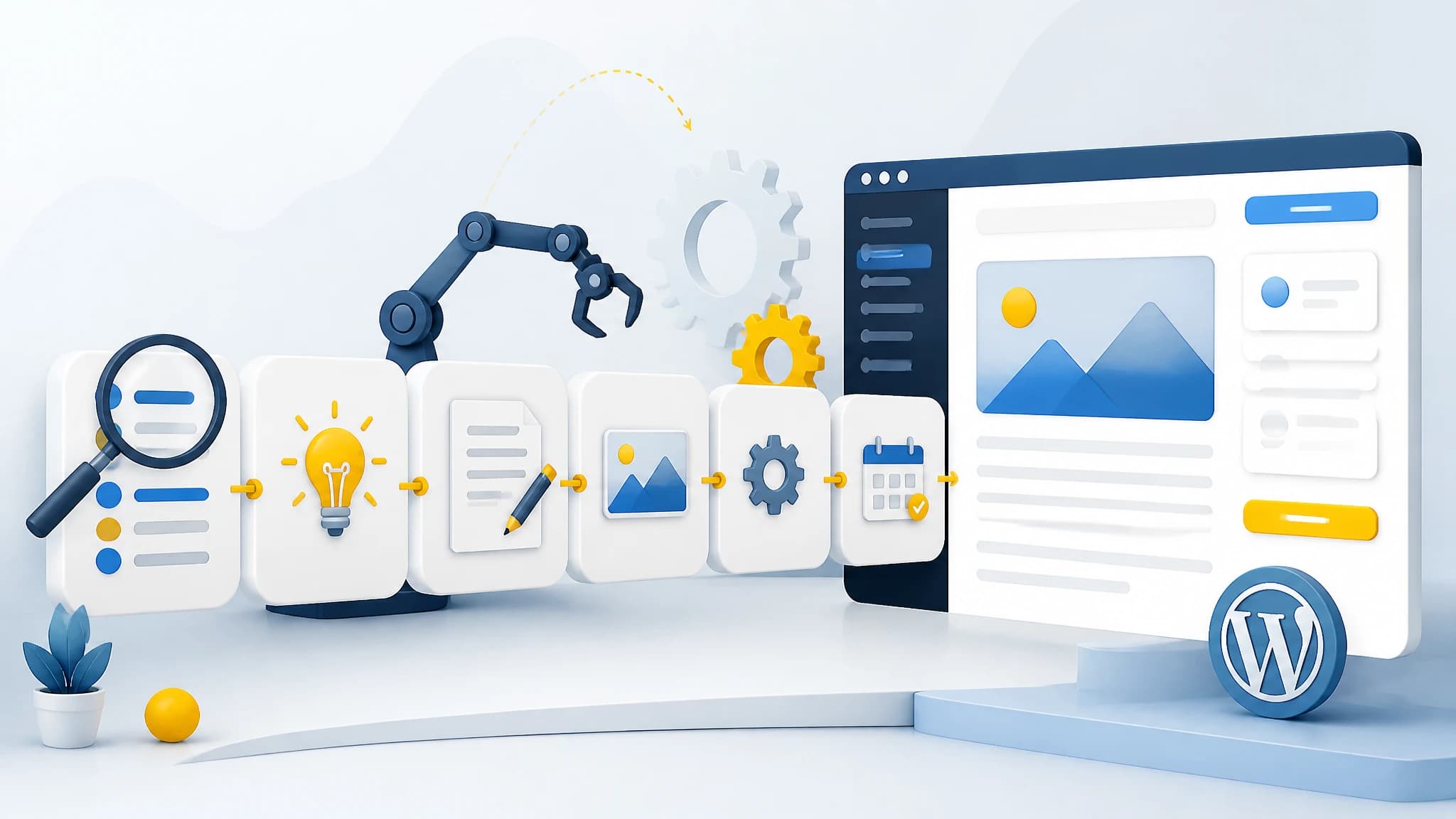 Automated workflow for planning, creating, scheduling, and publishing WordPress blog posts