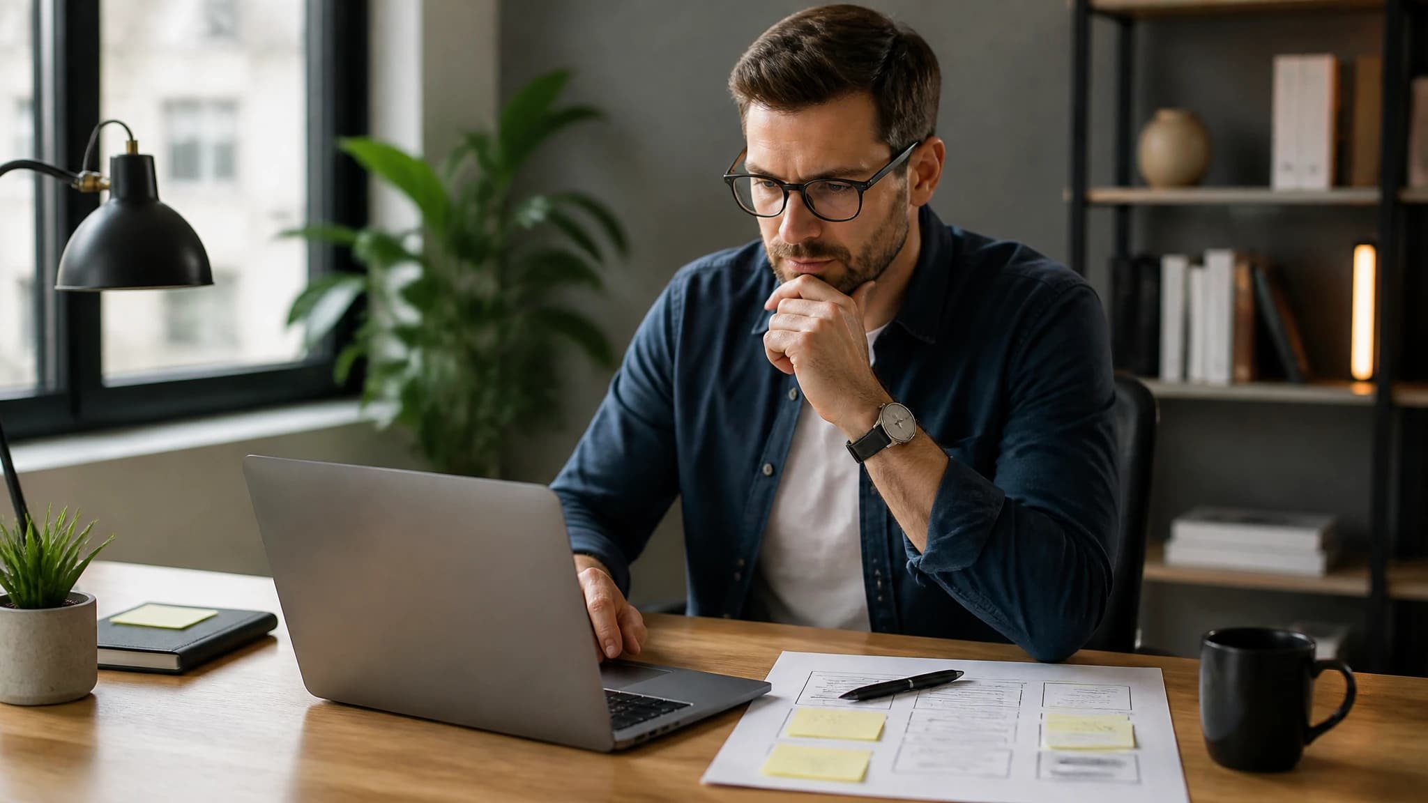 A founder reviewing competitor SEO research on a laptop