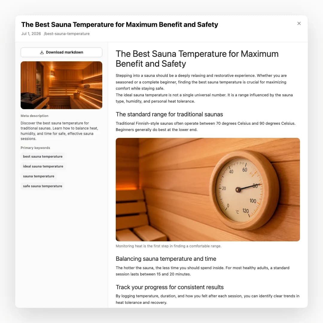 RankWorker article preview with generated article content