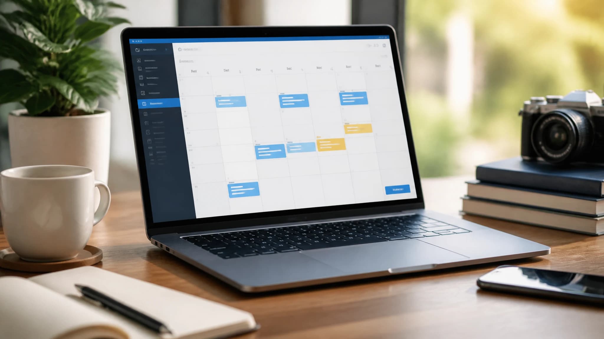 Editorial workspace showing a scheduled WordPress content calendar