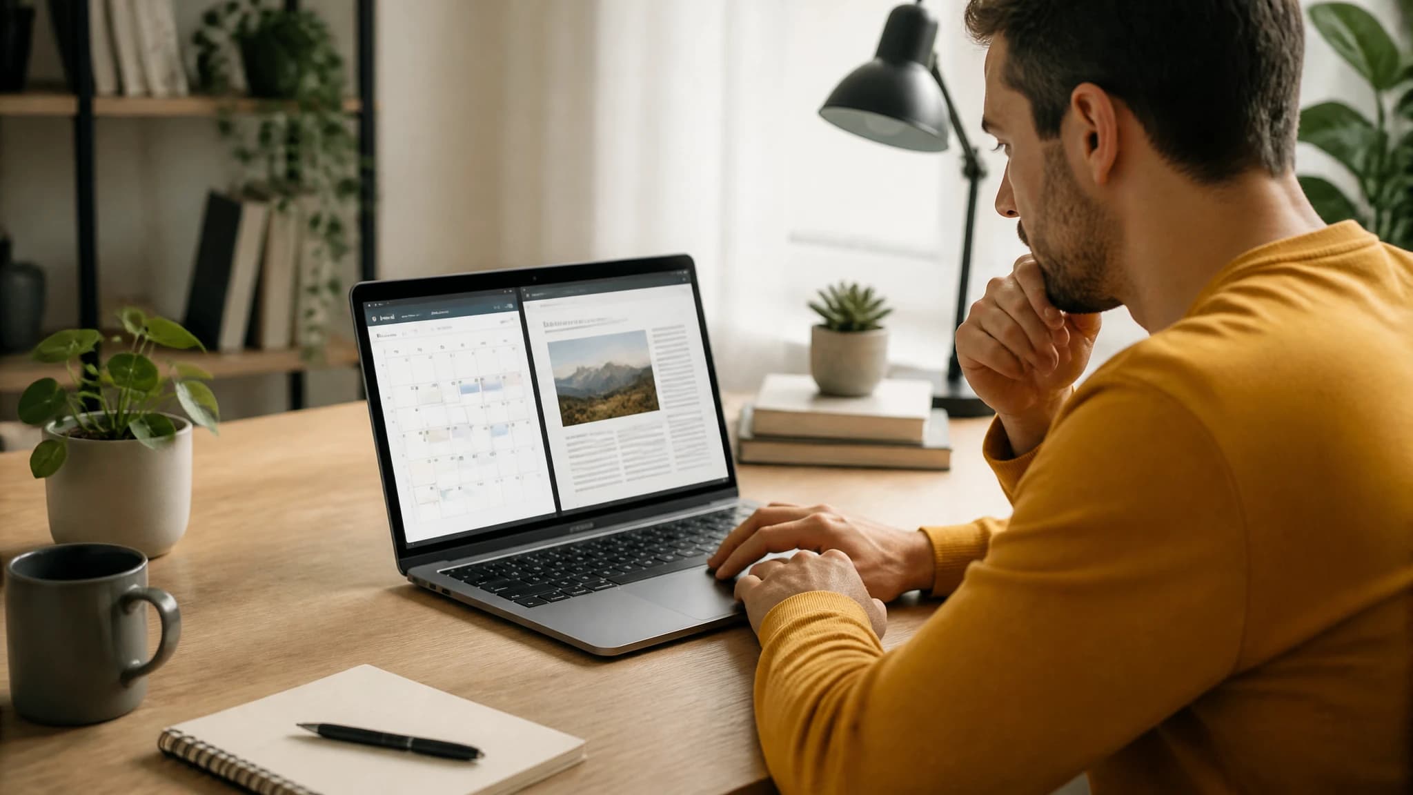 Founder reviewing a blog publishing schedule and article draft