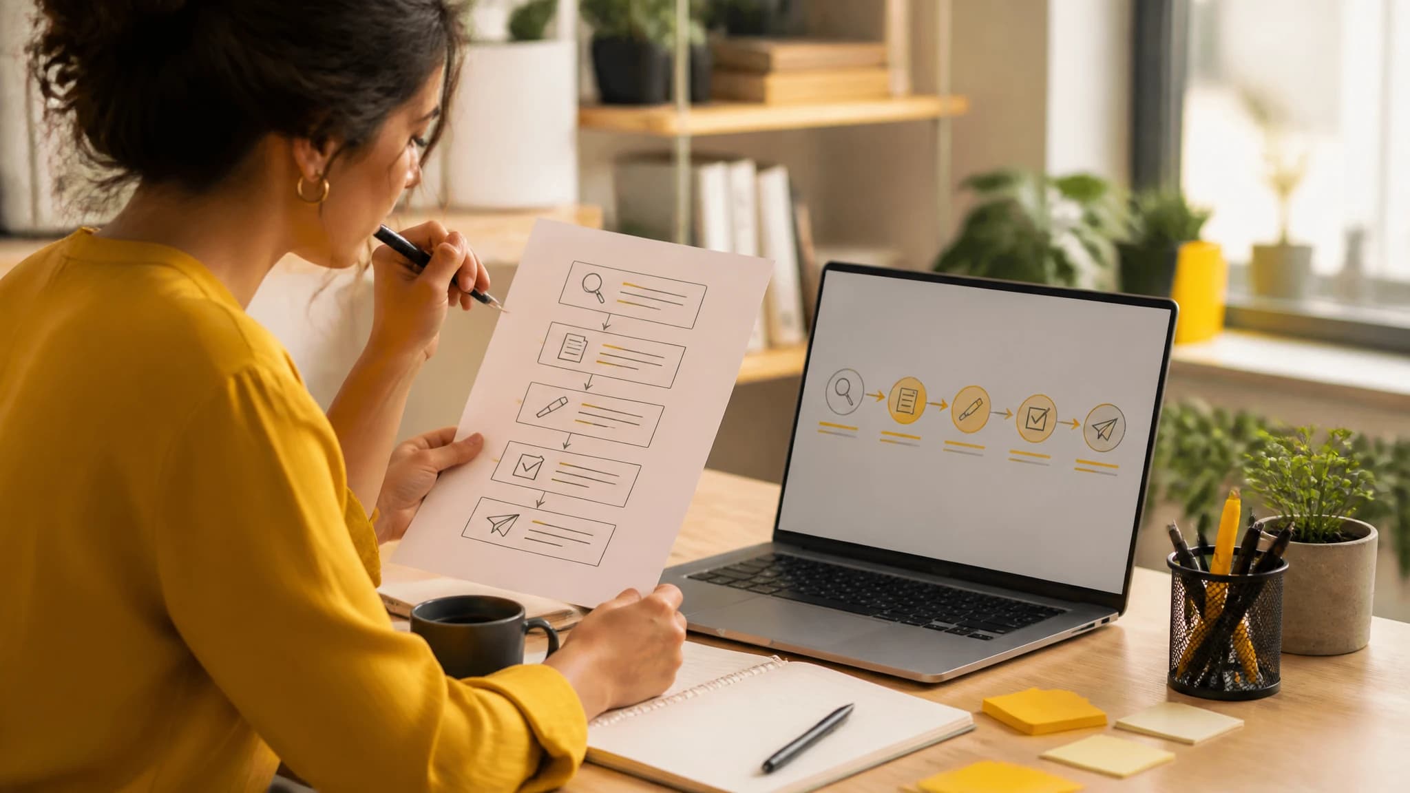 Content strategist reviewing an automated content production workflow