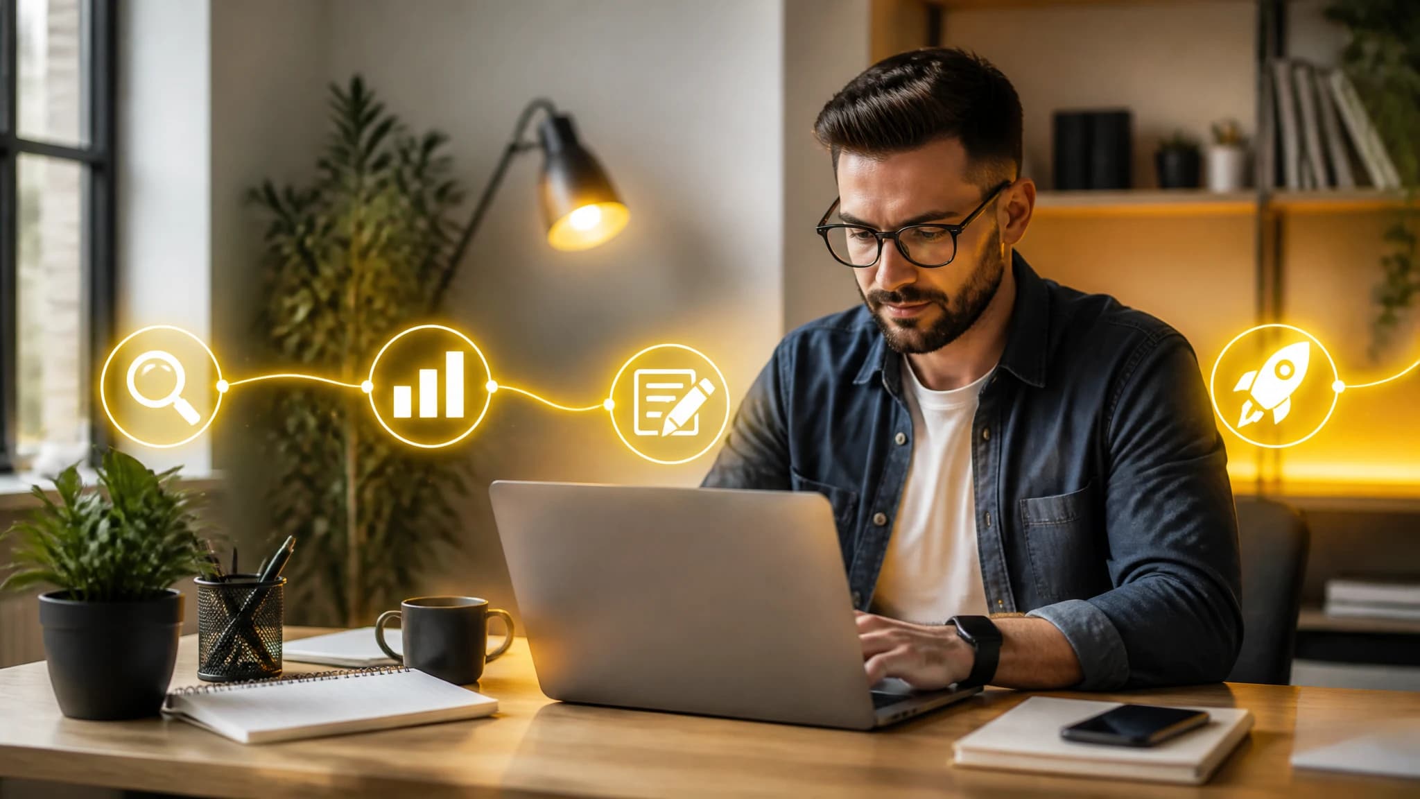 Busy founder managing an automated SEO content workflow