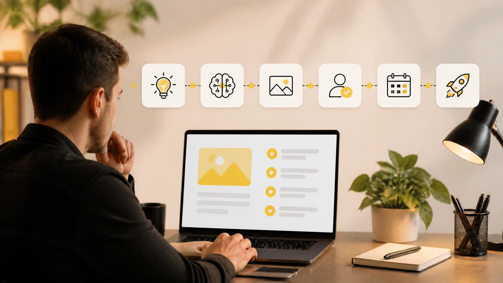 Founder reviewing an automated content workflow with human editorial checkpoints