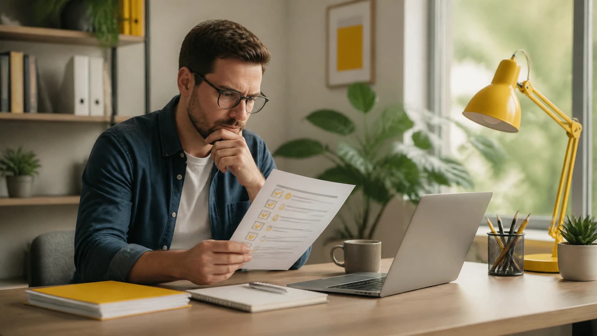 Founder reviewing an SEO content workflow at a desk