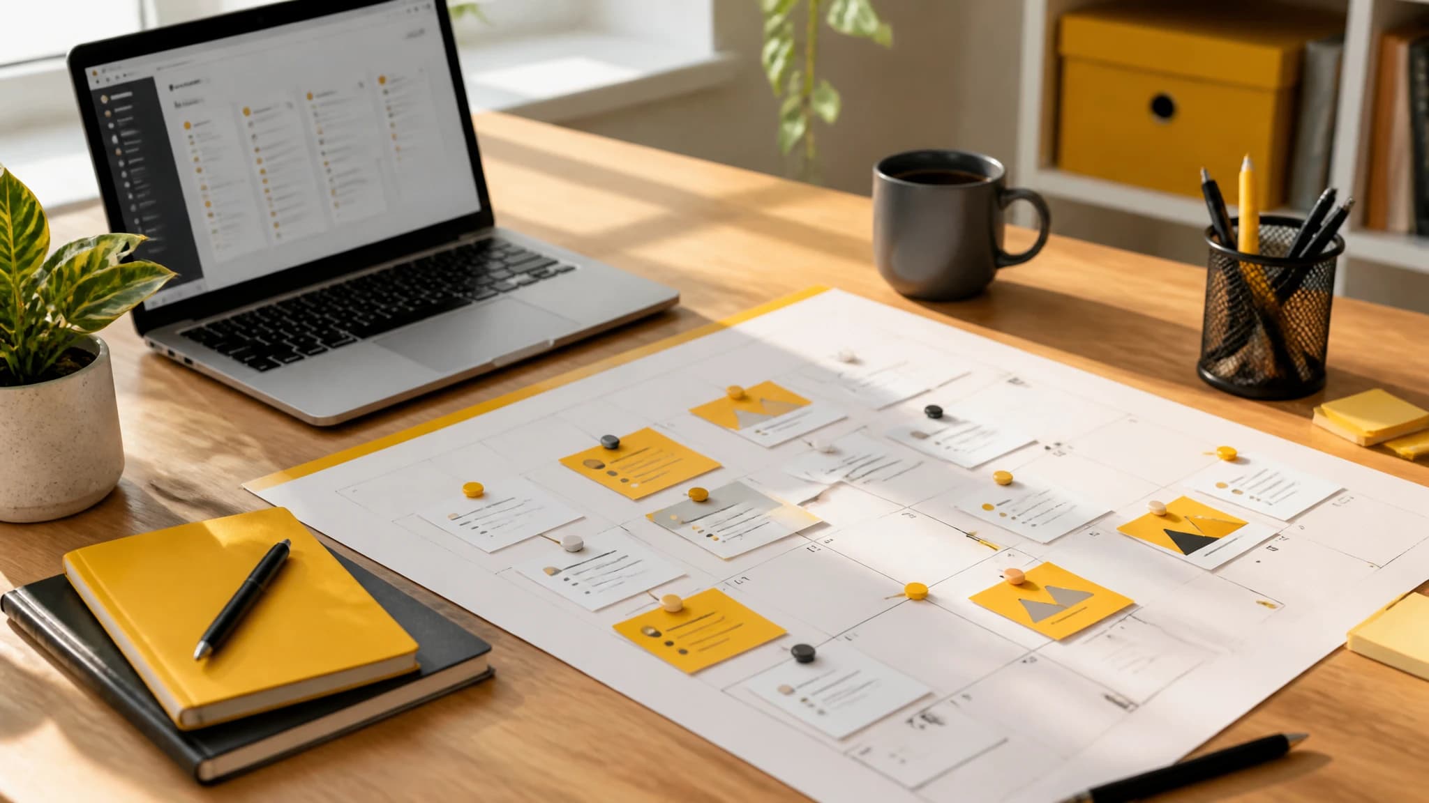 SEO content calendar with keyword groups and publishing schedule