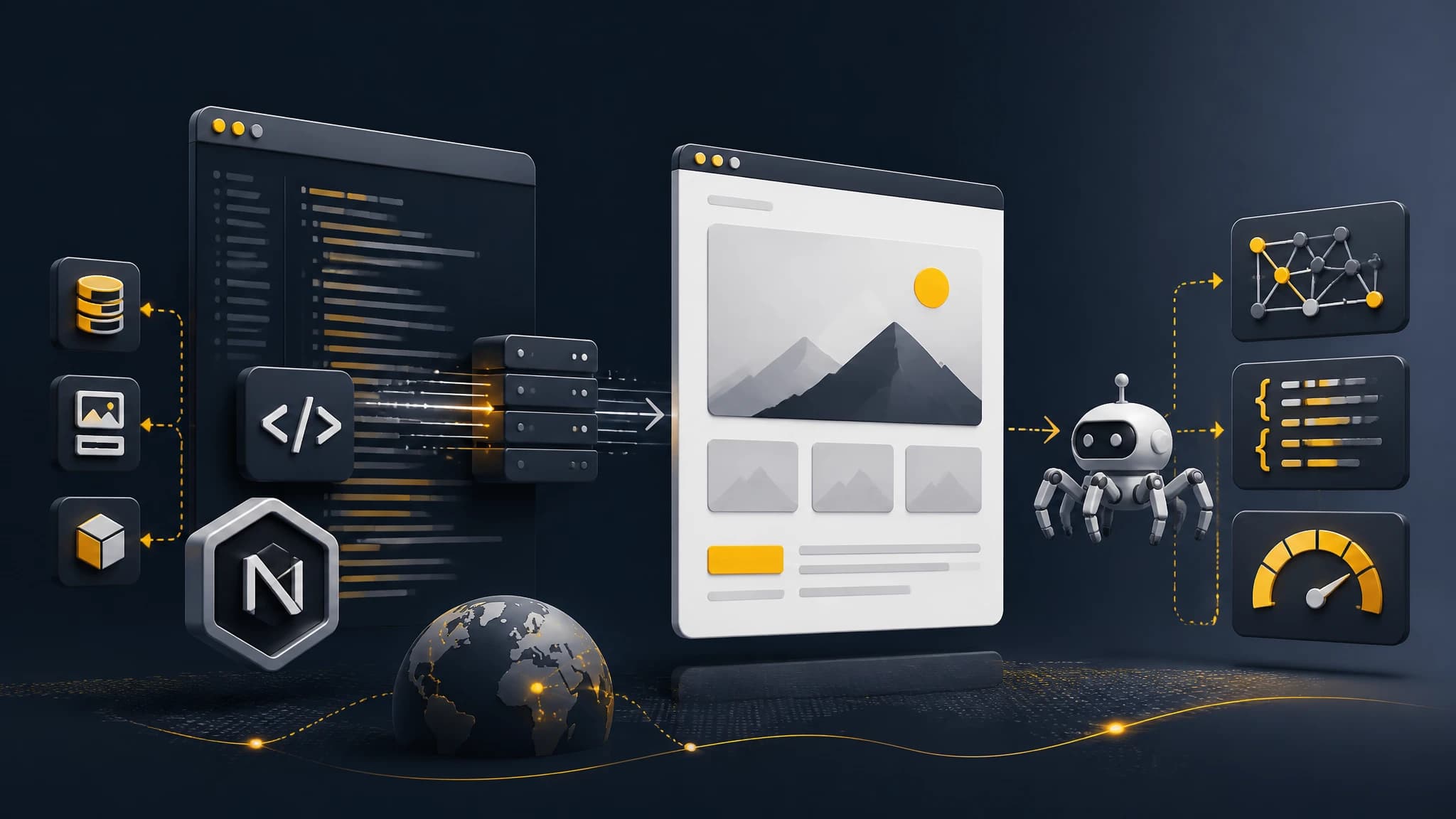 Illustration of a Next.js website architecture optimized for search engines