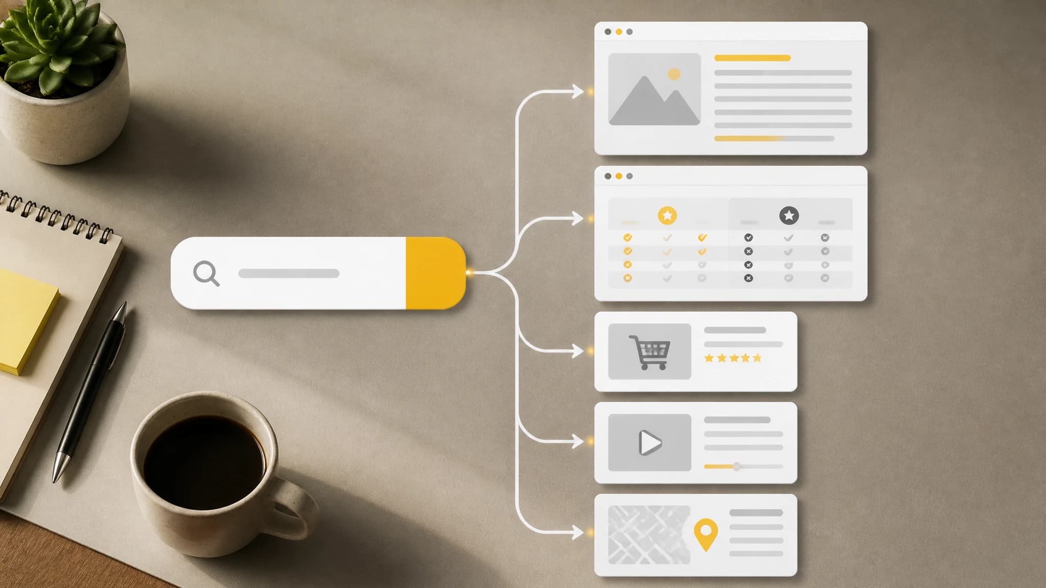 Search keyword branching toward guide and comparison page formats