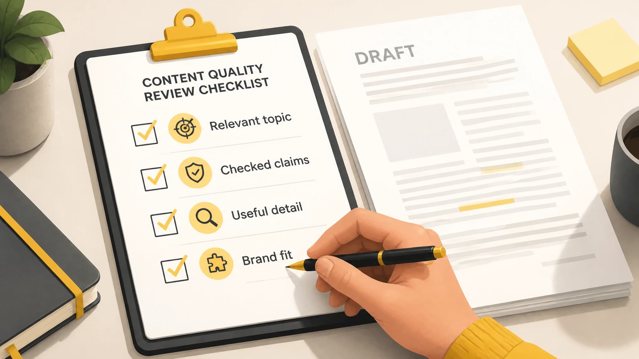 Editorial quality checklist with four review gates